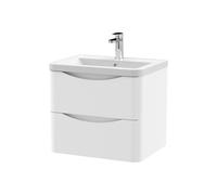 Dunwood Contemporary 2 Drawer Wall Hung Vanity Unit with Basin, Satin White, 600mm