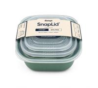 Dunya Square Food Containers, Set of 3, 600/1100/1800ml, Green | BPA-free plastic food storage boxes with secure snap lock lids; nesting kitchen containers for meal prep and leftovers