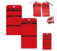 Dunzoom 100 Pcs 3.25 x 6.25 Inch 5s Red Tags Wired Durable Red Tags with Wire Ties Pre-Wired Paper Cards for Workshops Office Settings