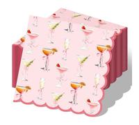 Dunzoom 100 Pcs Martini Cocktail Napkins a Tini Bit Older Birthday Decorations Scalloped Disposable Paper Napkins Espresso Martini Party Supplies for Bachelorette Party Decorations(Coquette,Pink)