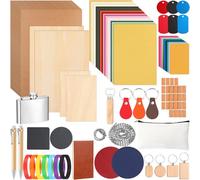 Dunzoom 127 Pcs Laser Material Kit Laser Cutting Engraving Materials Accessories Including Wood, Metal, PU Leather, Fabric, Glass, Rock, Rubber for Cutters Engraving Supplies