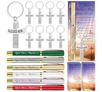Dunzoom 18 Sets Mother's Day Christian Gifts God Blessed Mom Cross Keychain Pen Card Bulk Religious Gifts for Church Members