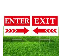 Dunzoom 2 Pcs ENTER EXIT Arrow Yard Sign Complete Kit, 12 x 16 Inch, Includes Sign Stake, Entrance and Exit Direction Signs, Outdoor Double Sided Arrow Signs for Business - Bar Signage, Coffee Shop