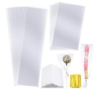 Dunzoom 200 Pcs Clear Cellophane Treat Bags Include 100 Pretzel Bags 100 Cake Pop Bag and Sticks for Pretzel Rods, Cakepop, Lollipop, Baby Shower Birthday Party Treat Favor