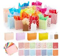 Dunzoom 208 Pcs Assorted Gift Bags 5 Sizes Set Including 48 Gift Bags Assorted Sizes Bulk (Mini 4.7", Small 6", Medium 9", Large 12.6", Extra Large 13") and 160 Tissue Paper for Birthday Baby Showers