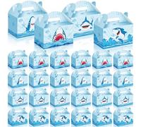 Dunzoom 24 Pcs Shark Party Favors Decorations Shark Goodie Gift Boxes with Handles Candy Present Boxes Ocean Sea Themed Treat Bags for Summer Ocean Sea Gift Snacks Decor Beach Pool Party Supplies