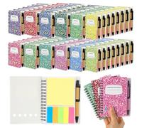Dunzoom 24 Sets Spiral Notebook Bulk, Steno Pads Lined Notepad with Pen, Sticky Notes Colored Index Tabs, 5.2" x 4.1" Pocket Notebook for Home Business Office Supplies, 60 Sheets (Rainbow Colors)