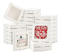 Dunzoom 25 Pcs Sublimation Ornament Blanks Box 3.6"x3.6"x0.7" Christmas Ornaments Holder Ceramic Discs Packaging Box with Window for Personalized Xmas Tree Blanks Bulk (White)