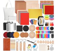 Dunzoom 257 Pcs Laser Material Kit Laser Engraving Materials Including Acrylic, Metal, Wood, Fabric, PU Leather, Glass, Rock, Rubber Materials for Laser Engravers and Laser Cutters