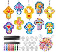 Dunzoom 30 Set Easter Cross Craft Kit Easter Suncatchers Kits Religious DIY Suncatchers Make Your Own Christian Paint Sun Catchers Ornaments for Religious Sunday Craft Activity