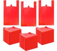 Dunzoom 300 Pcs T Shirt Bags Bulk Plastic Shopping Grocery Retail Bags with Handles 12 x 20 Inch for Small Business, Supermarket, Restaurant (Red)