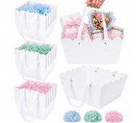 Dunzoom 36 Pcs Empty Gift Basket Set Kraft Paper Empty Baskets Bulk 10 x 8 Inch Scalloped Trim Foldable with Handles and Raffia Fillers for Wedding Birthday Party Christmas Gift Wrapping (White)