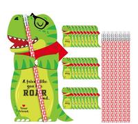 Dunzoom 36 Sets Dinosaur Valentine's Day Exchange Gifts for Kids Punny Dinosaur Valentine Cards Valentine's Day Pencils Hugger Heart Pencils with Erasers for School Prize Classroom Gifts Party Favors