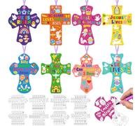 Dunzoom 48 Pcs Religious Easter Crafts for Kids Color Your Own Christian Cross Ornaments DIY Coloring Set He is Risen Jesus Party Favors for Sunday School Church VBS Activities & Basket Stuffers