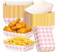 Dunzoom 50 Pack Gingham Paper Food Trays Pink Checkered Polka Dot Plates Disposable Food Boats for Snacks Nachos Hot Dog Carnival Bridal Baby Shower Picnic Party Decor