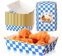 Dunzoom 50 Pack Oktoberfest Paper Food Trays Blue and White Checkered Plates Disposable Gingham Food Boats for Snack Nacho Hot Dog Bavarian German Carnival Bridal Baby Shower Picnic Party Decor