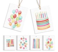 Dunzoom 50 Pcs Birthday Gift Tags with String Birthday Candles Balloon Gift Paper Tags 2 x 3 in Colorful Hanging Present Labels for Parents Boys Girls Birth Party Favors Decor Baby Shower