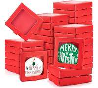 Dunzoom 50 Pcs Sublimation Ornament Blanks Box 3.6"x3.6"x0.7" Christmas Ornaments Holder Ceramic Discs Packaging Box with Window for Personalized Xmas Tree Blanks Bulk (Red)