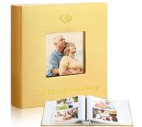 Dunzoom Memory Photo Album Holds 200 Pcs 4 x 6 Inch Leather Wedding Anniversary Family Photo Album with Front Window Double Heart Memory Scrapbook for Couple Gifts(50th Anniversary)
