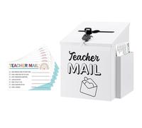 Dunzoom Teacher Mailbox Set Include 8.2x6.2x5.5 Inch White Metal Classroom Mailbox with Lock and 50 Cards for School Classroom Teacher Student Social Emotional Learning