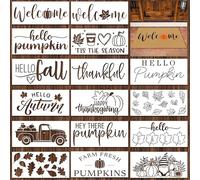 Dunzy 16 Pcs Fall Stencils for Door Mats Crafts Reusable Hello Pumpkin Welcome Templates Large Thanksgiving Hello Fall Leaves Stencil for Painting on Wood Sign Wall Autumn Doormat DIY Project