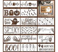 Dunzy 16 Pcs Halloween Stencils for Door Mats Crafts Reusable Hey Boo Ghost Welcome Templates Large Spooky Stencil for Painting Wood Sign Wall Halloween Doormat DIY Project