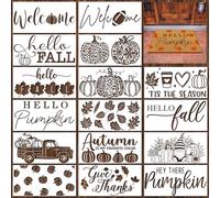 Dunzy 16 Pcs Stencils for Door Mats Crafts Reusable Hello Welcome Templates Large Hello Stencil for Painting on Wood Sign Wall Doormat DIY Project(Autumn)