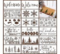 Dunzy 16 Pcs Winter Stencils for Door Mats Crafts Reusable Welcome Warm Winter Wishes Templates Large Stencil for Painting on Wood Sign Wall Doormat DIY Project
