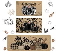 Dunzy 3 Pcs Black Fall Pumpkin Kitchen Mats Rugs, Black & White Autumn Soft Absorbent Decorative Non-Slip Floor Mats for Home Kitchen Decor