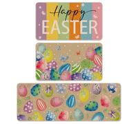 Dunzy 3 Pcs Happy Easter Doormat Decorative Easter Bunny Eggs for Indoor Outdoor Welcome Doormat Home Seasonal Spring Floor Mat Rug Non-Slip Washable for Porch Front Door Entrance Kitchen 3 Size