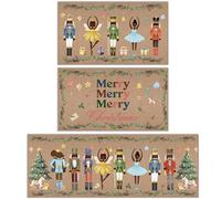 Dunzy 3 Pcs Nutcracker Christmas Doormat Decorative African American Christmas Doormat Nutcracker Happy Xmas Holiday Entrance Rug Washable Non Slip Welcome Floor Rug for Home Bathroom Kitchen