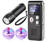 Dunzy 4 Pcs Ghost Hunting Equipment Kit Include 1 Evp Voice Recorder 8 Gb 1 UV Flashlight 2 LED Light up Cat Balls Ghost Investigation Paranormal Equipment for Home Outdoor Inspection(Black,Practical)