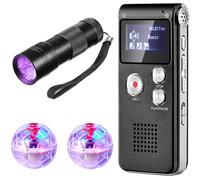 Dunzy 4 Pcs Ghost Hunting Equipment Kit Includes 1 Voice Recorder 8 Gb 2 LED Light up Pet Cat Ball 1 UV Flashlight for Halloween Entertainment Inspections Paranormal Enthusiasts(Black,Portable)