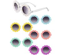 Dunzy 6 Pack Daisy Flower Sunglasses for Women Retro Hippie Round Glasses 70s Disco Groovy Sunglasses for Party Costume Accessories, 6 Colors