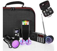 Dunzy 8 Pcs Ghost Hunting Equipment Kit, Include 1 Emf Meter 1 Spirit Ghost Hunting Research Case 1 Voice Recorders 1 Flashlight 1 Speaker 2 Motion Light up Cat Balls and 1 Fm Radio(Emf Meter 1)
