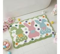 Dunzy Easter Bathroom Rug Spring Bunny Bath Mat Cute Rabbit Soft Absorbent Tufted Easter Bath Rugs Non Slip Washable for Bathroom Bedroom Living Room Spring Home Decoration, 16 x 24 Inch