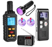 Dunzy Ghost Hunting Equipment Kit Includes 1 Electromagnetic Paranormal Radiation Detector, 1 8GB EVP Digital Recorder, 1 Handheld Radio, 1 UV Flashlight, 2 Cat Balls with LED Light