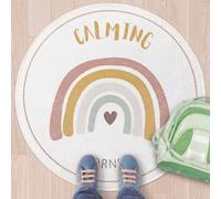 Dunzy Rainbow Boho Mat Classroom Calm Down Corner Rug 30" x 30" Non-Slip Carpets Black Rug for School Living Bedroom Playroom