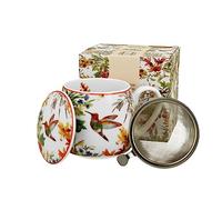 DUO Floral Linnea Barrel Cup 430 ml with Tea Strainer, Bone China Porcelain