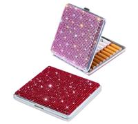 DUOAZJL 2 Pack Cigarette Case for Women Men, Metal Cigarette Holder Case, Bling Crystal Double Sided Spring Clip Open Pocket Cigarette Box, 18-20 Capacity Portable Gift for Smoker(#b)