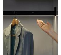 DUOAZJL Black Closet Rod with LED Light,40-130cm Clothes Rail Metal Wardrobe Rail with Built-in Lithium Battery,Heavy Duty Closet Bar 50kg Load(1100mm)