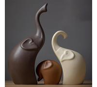 DUOAZJL Ceramic Elephant Family Statue Figurine Mom Dad and Baby Animal Art Porcelain Sculpture Home Decor Decorations for Living Room Book Shelf Cabinet Desk Table Top Ornament