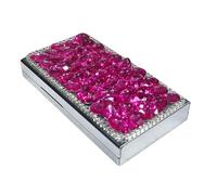 DUOAZJL Cigarette Case Rhinestone Cigarettes Storage Holder Slim Pocket Cigarette Box 20 Capacity for 100's Size Bling Metal Pill Case Smoker Gift for Women Ladies(#C)