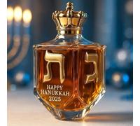 DUOAZJL Hanukkah 2025 Dreidel Whiskey Bottle, Men, Collectible with Golden Hebrew Letters, Crown Cap & Deep Amber Glass, Festival of Lights Gift for Celebration & Display