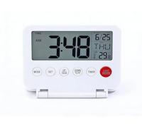 DUOBAGMA Battery Digital Alarm Clock, Alarm Clock with Temperature Display and Calendar, 12/24 Hour Display, Day of The W nd Date, Travel Alarm Clock (White)