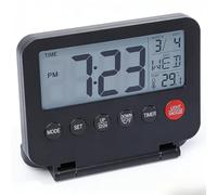 DUOBAGMA Battery Digital Alarm Clock, Alarm Clock with Temperature Display and Calendar, 12/24 Hour Display, Day of The Week and Date, Travel Alarm Clock (Black)