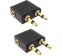 DUOBAGMA Dual 3.5mm (1/8") Male to 3.5mm Female AUX Audio Jack Adapter Converter for Using Headphone on Airplane Airline Flight (2 Pack)