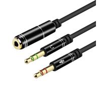 DUOBAGMA Headphone 3.5mm Splitter Mic Cable for Computer, Headset 3.5mm Female to 2 Dual Male Microphone Audio Stereo Jack Earphones Port Connector to Gaming Speaker PC Adapter
