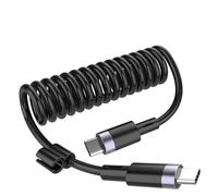 DUOBAGMA USB C Spiral Cable, 100W Auto Spring Data Cable Extendable USB C to Type C Fast Charging Cable