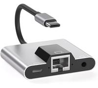 DUOBAGMA USB to Ethernet Adapter, Type-C to Ethernet USB C to 3.5mm Audio PD Fast Charging LAN Network Adapter Compatible with Laptop Tablet Phone
